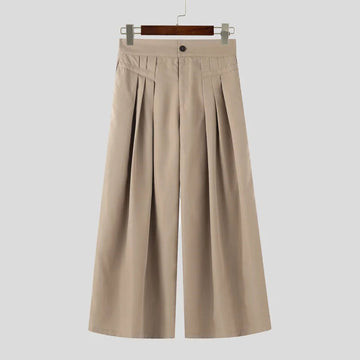 AIDASE  -  Men Wide Leg Pants Solid Color Button Joggers Loose Casual Trousers Men Streetwear Pleated Fashion Male Long Pants aidase-shop